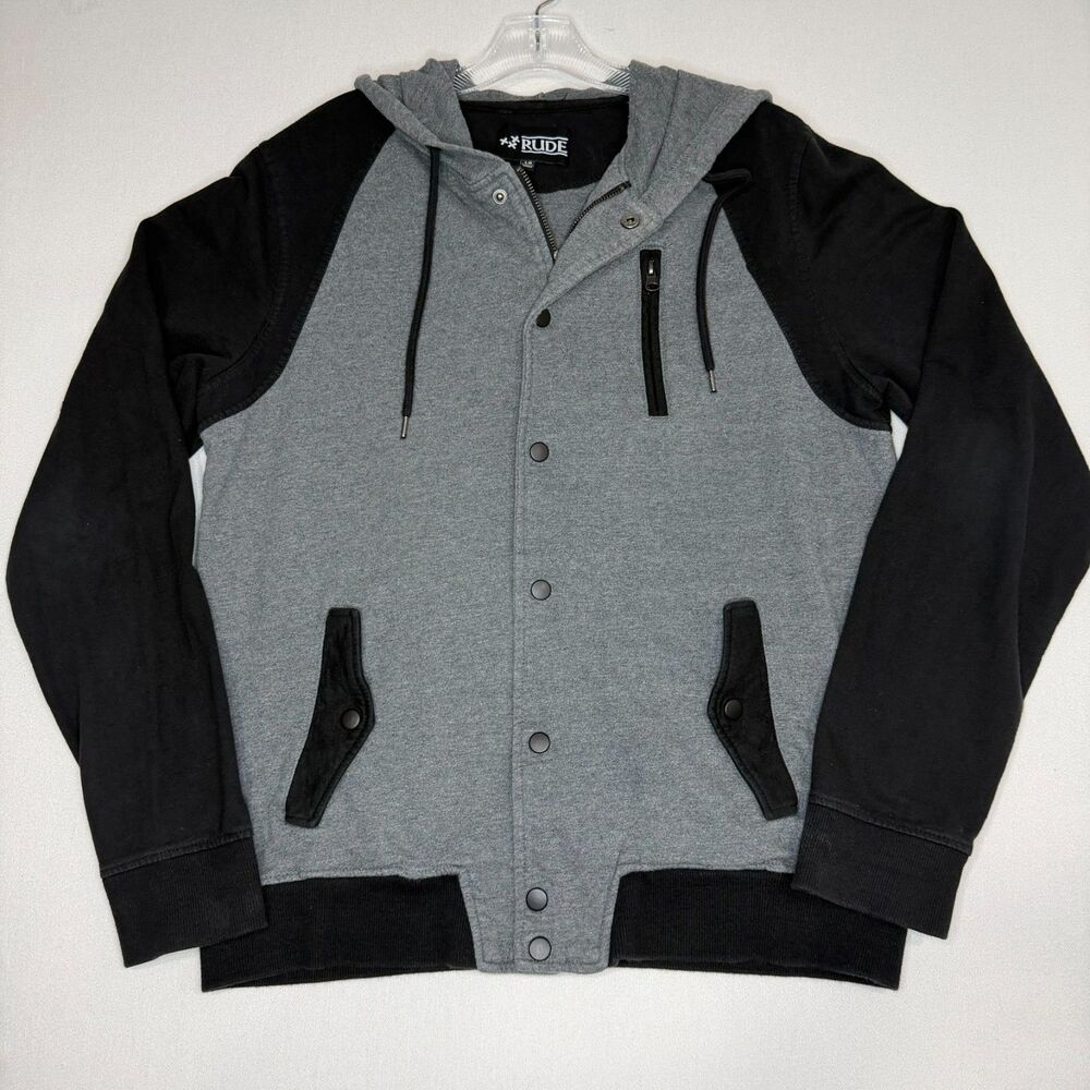 XXX Rude Jacket Men's Large Full Zip Gray Button